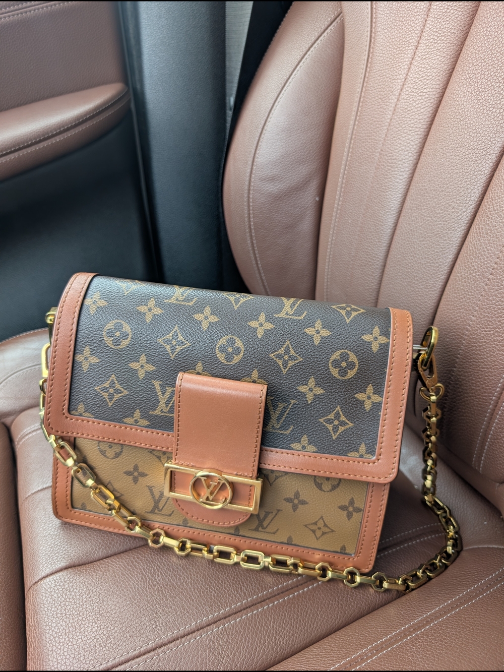 Louis Vuitton Monogram Dauphine Crossbody Bag Gold Chain Strap